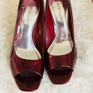 BCBG Ariel Red Patent Leather Peep Toe Heel